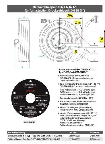 Schlauchhaspel Set f. Wandhydrant LINKS 30m Schlauch + Haspel + Anschluss